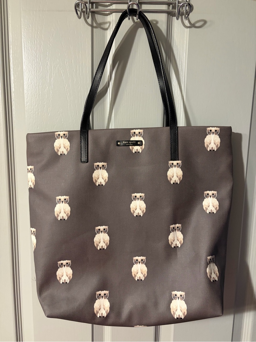 kate spade Brown Owl Print Shoulder Tote with Black Handles